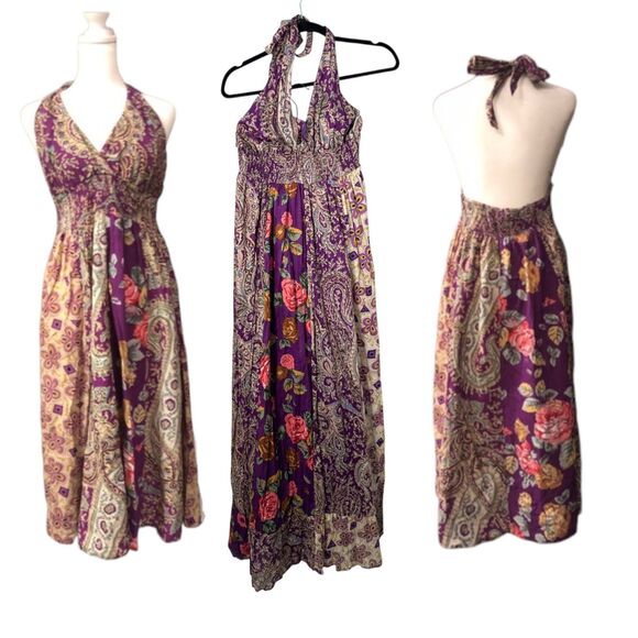 Solitaire Vintage Boho Halter Practical Magic Hippie Gauzy Maxi Dress Large NEW - Picture 1 of 8